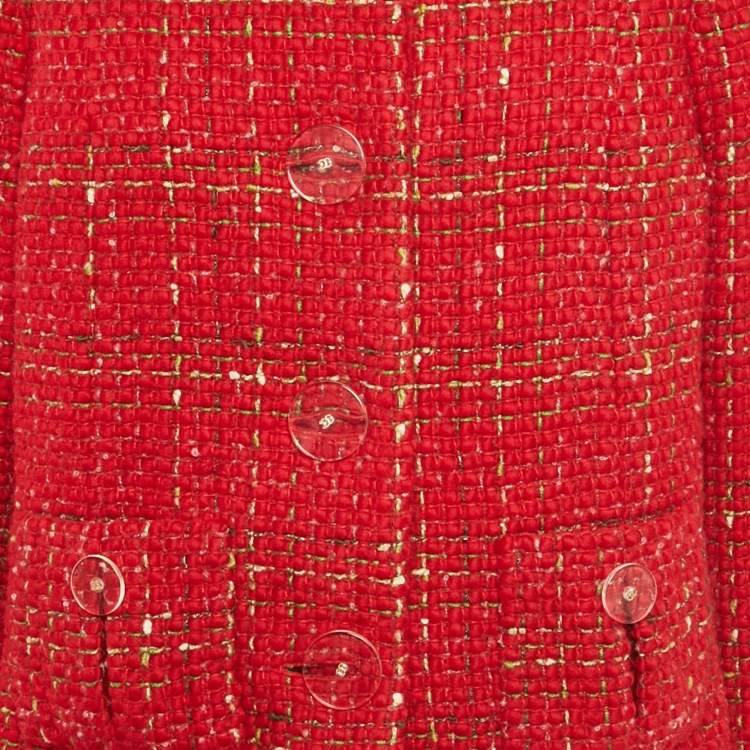 Pre Owned Chanel Red Tweed Big Buttons Jacket XXL