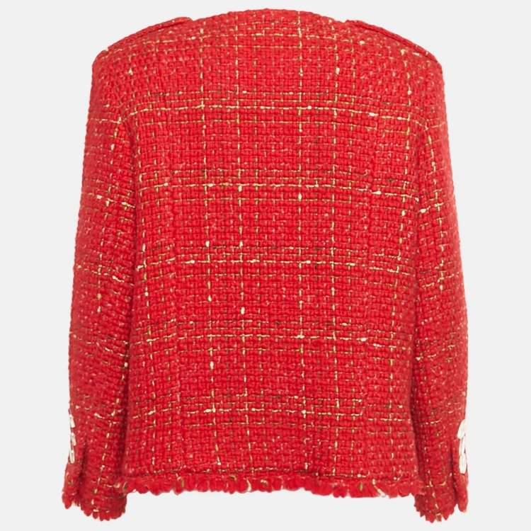 Pre Owned Chanel Red Tweed Big Buttons Jacket XXL