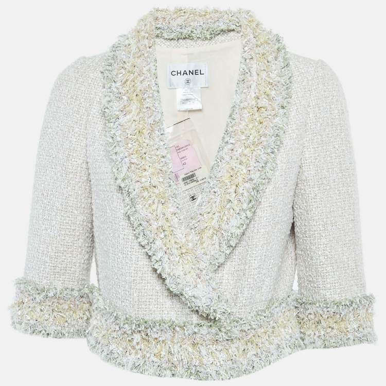 Pre Owned Chanel Cream Tweed Crop Jacket L