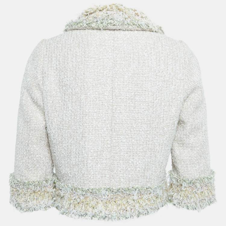 Pre Owned Chanel Cream Tweed Crop Jacket L