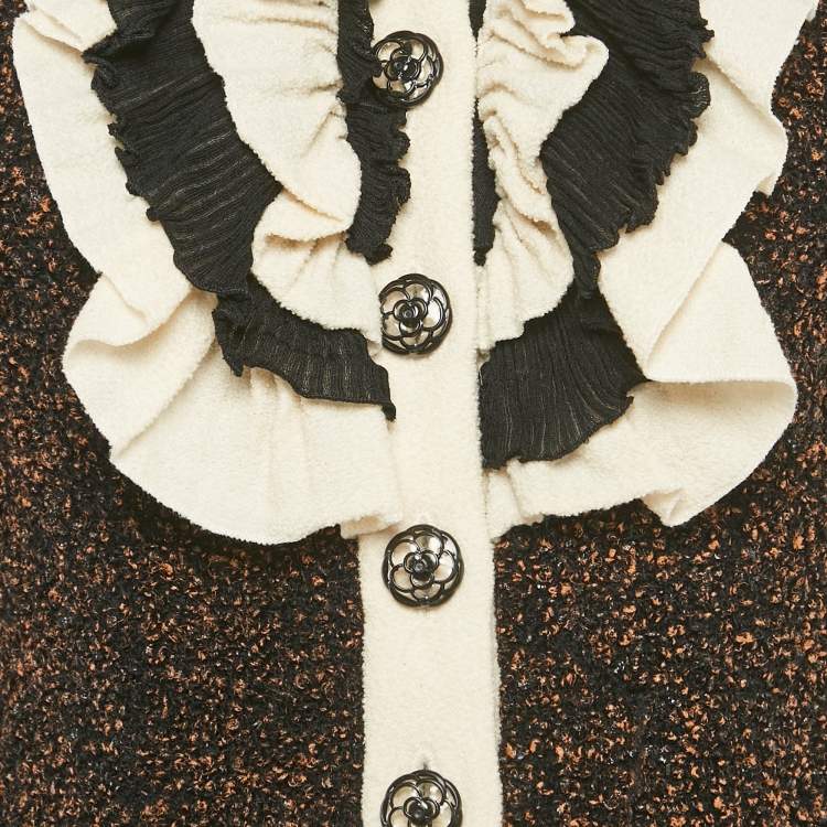 Pre Owned Chanel Black Tweed Ruffled Jacket S