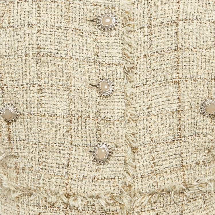 Pre Owned Chanel Beige Tweed Short Sleeve Jacket M
