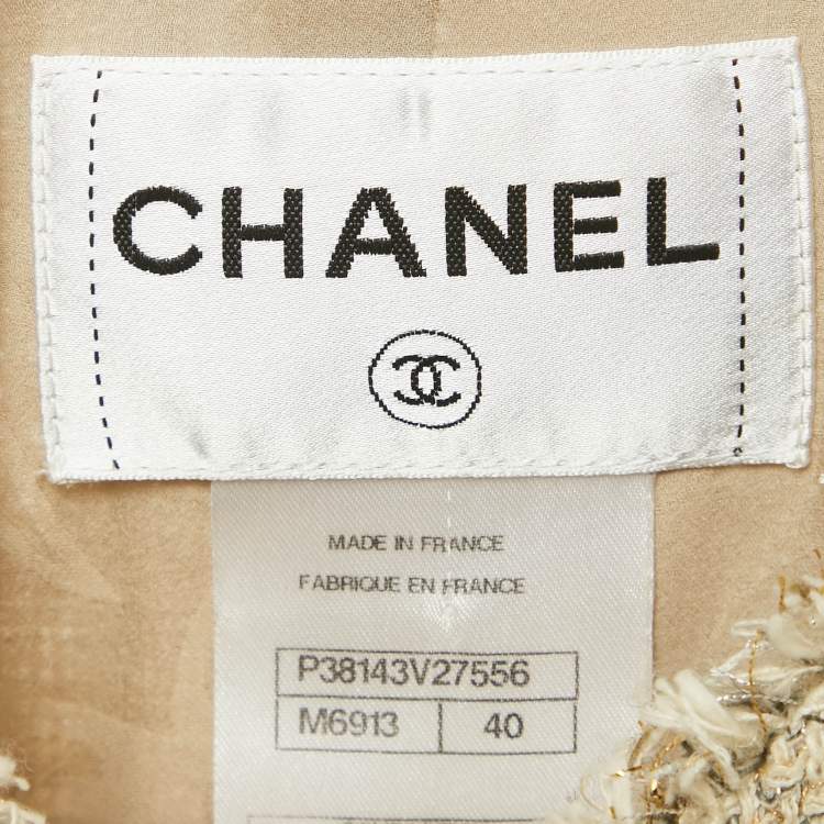 Pre Owned Chanel Beige Tweed Short Sleeve Jacket M