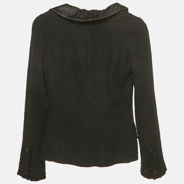 Pre Owned Chanel Black Satin Collar Tweed Jacket S