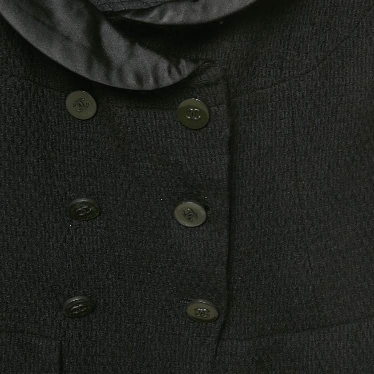 Pre Owned Chanel Black Satin Collar Tweed Jacket S