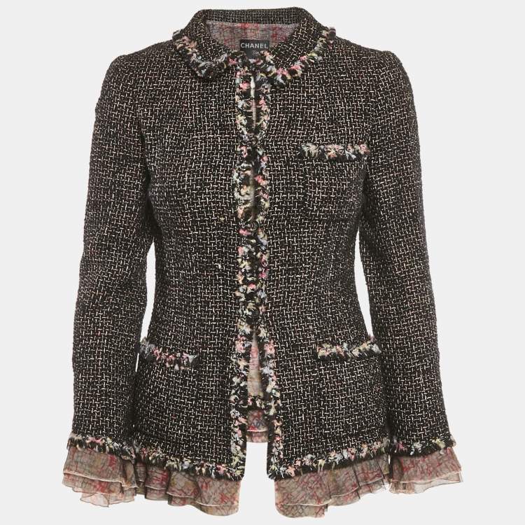 مملوكة مسبقًا Chanel Black Tweed and Tulle Tweed Jacket Set S