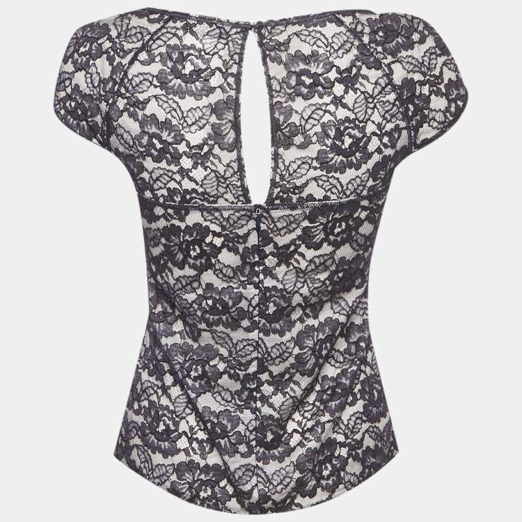 Pre Owned Chanel Navy Blue Lace Top S
