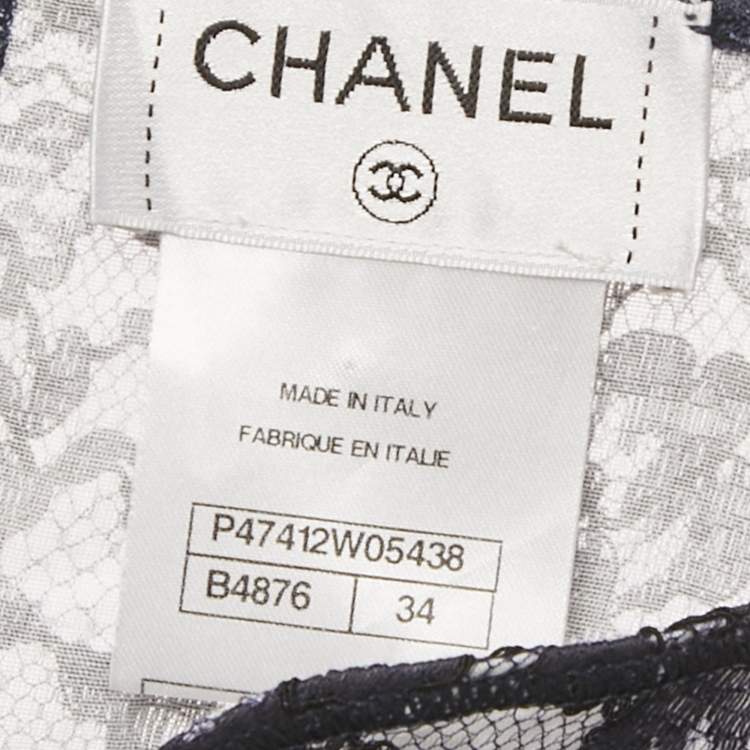 Pre Owned Chanel Navy Blue Lace Top S