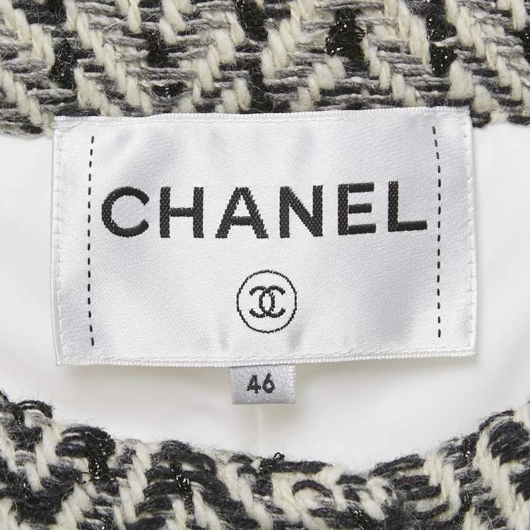 Pre Owned Chanel White Tweed Trim Nylon Puffer Jacket XL