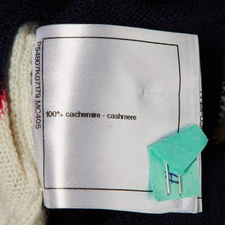 Pre Owned Chanel Navy Blue Striped Cashmere Turtle Neck Sweater S