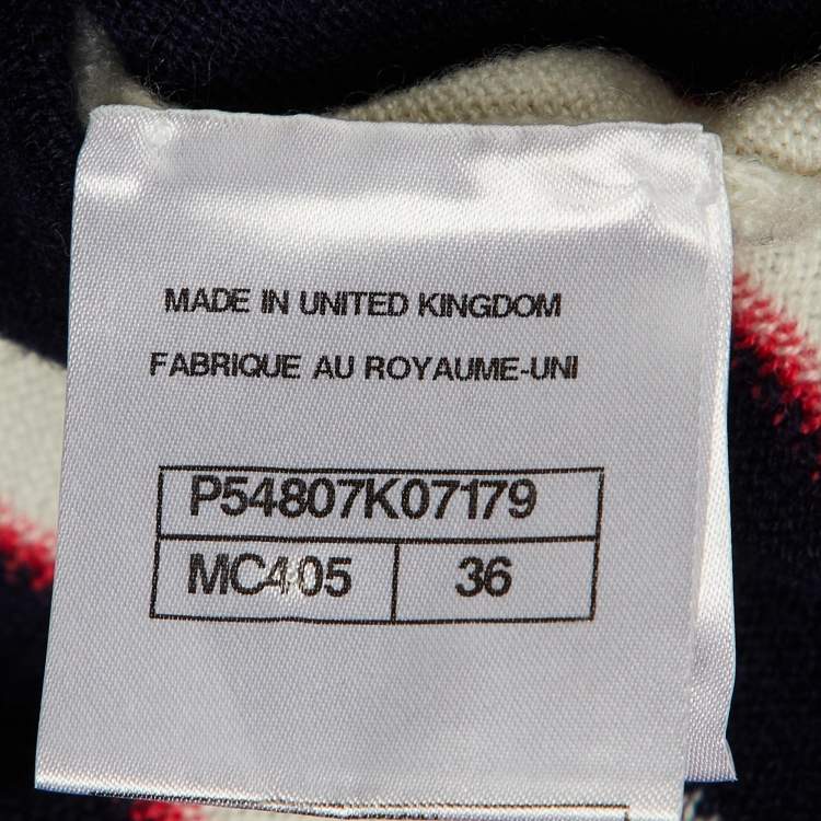 Pre Owned Chanel Navy Blue Striped Cashmere Turtle Neck Sweater S