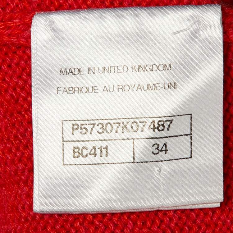 Pre Owned Chanel Red Cashmere Pearl Detail Short Sleeve Jumper S