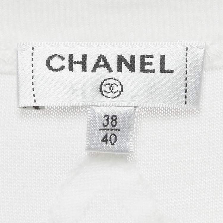 Pre Owned Chanel White Broderie Anglaise Jersey Crop Top M