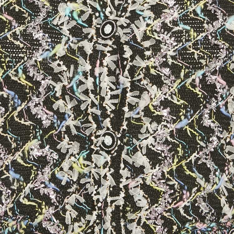 Pre Owned Chanel Black Embellished Knit Raw Hem Cardigan L