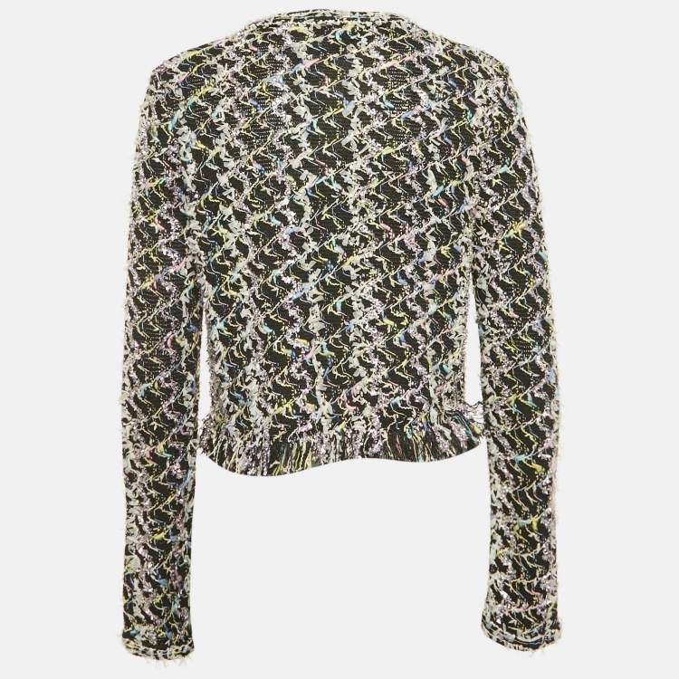 Pre Owned Chanel Black Embellished Knit Raw Hem Cardigan L