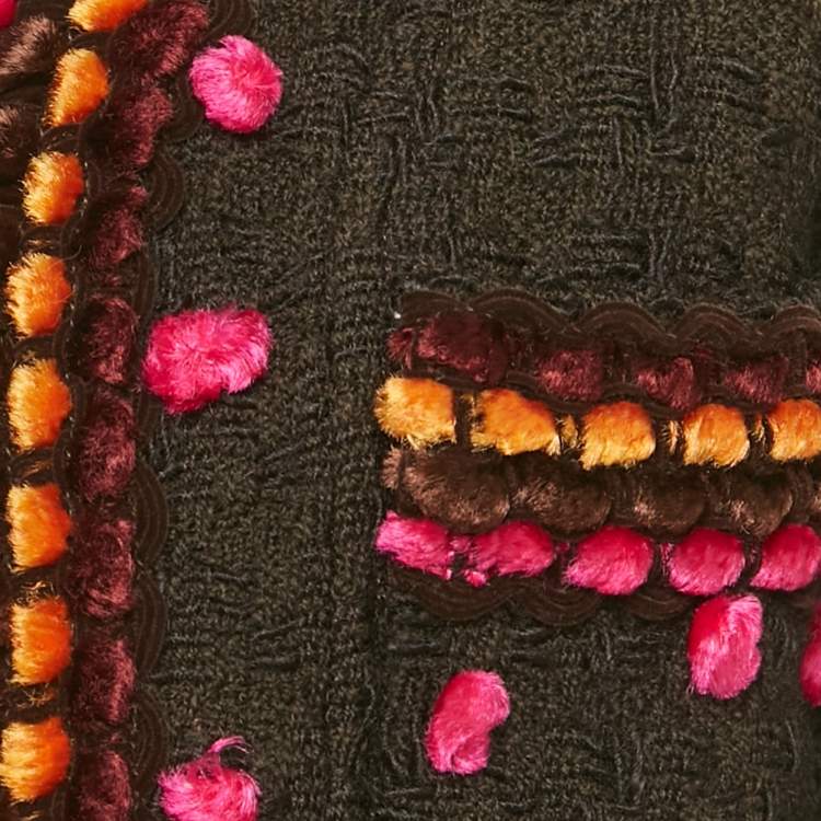 Pre Owned Chanel Vintage Brown Boucle Contrast Detail Open Front Jacket and Pants Set M