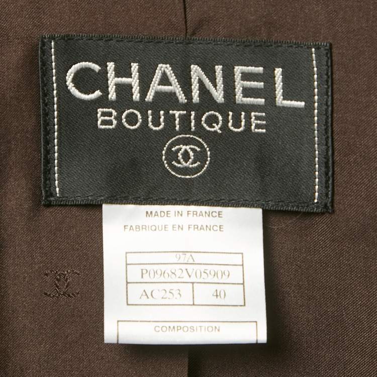 Pre Owned Chanel Vintage Brown Boucle Contrast Detail Open Front Jacket and Pants Set M