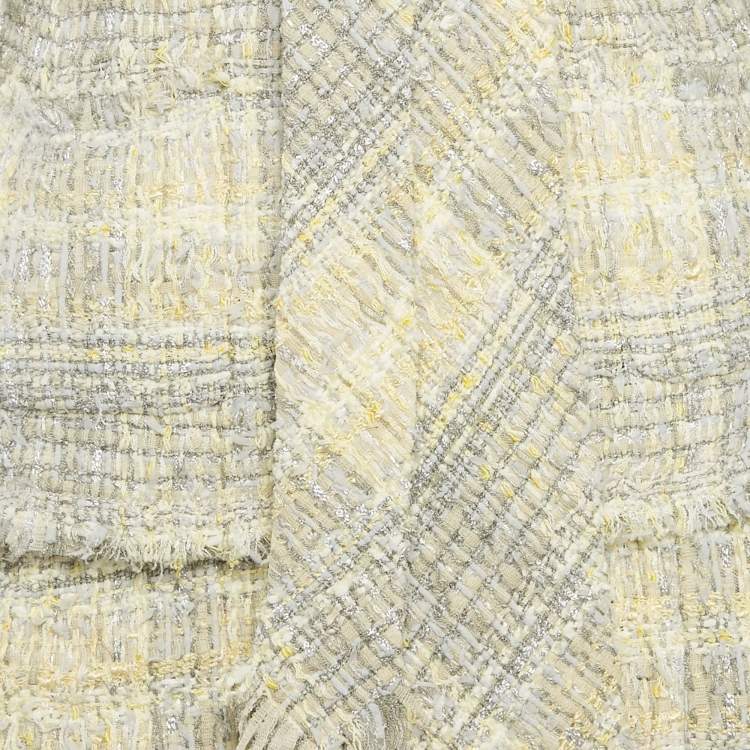 Pre Owned Chanel Yellow & Grey Tweed Blazer, Skirt & Tie Set M