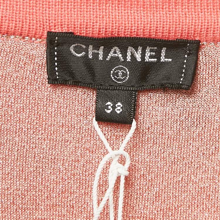 Pre Owned Chanel Pink Sequin Embellished Lurex Knit Skirt Set M