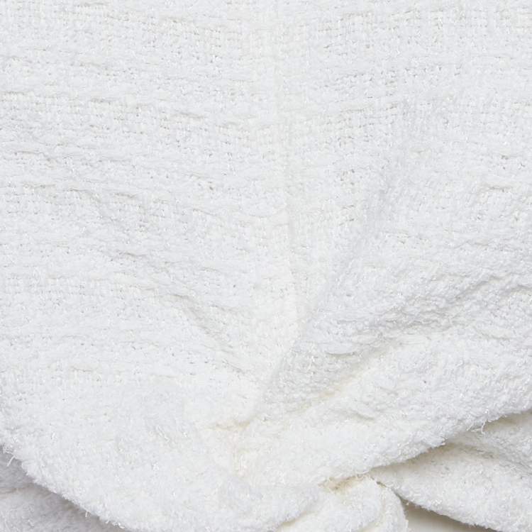 مملوكة مسبقًا Chanel White Boucle Button Front Crop Top M