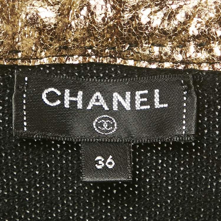 Pre Owned Chanel Black/Gold Metallic Coated Leather Cardigan S