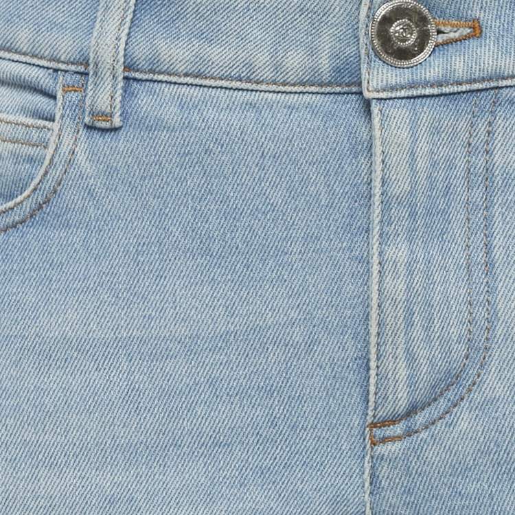 Pre Owned بنطلون جينز ضيق بحافة جانبية زرقاء من شانيل مقاس صغير خصر 28 بوصة