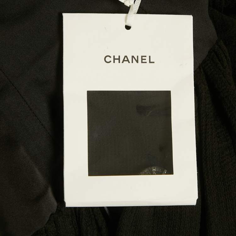 Pre Owned Chanel Black Crinkle Silk Asymmetric Short Skirt M