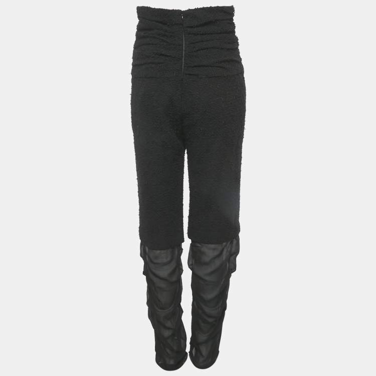 Pre Owned Chanel Black Tweed and Silk Trim Trousers M