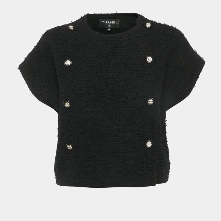 مملوكة مسبقًا Chanel Black Tweed Overlay Short Sleeve Jacket M