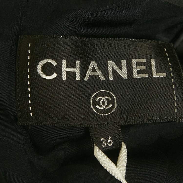 Pre Owned Chanel Navy Blue Gabardine Ruffled Long Dress S