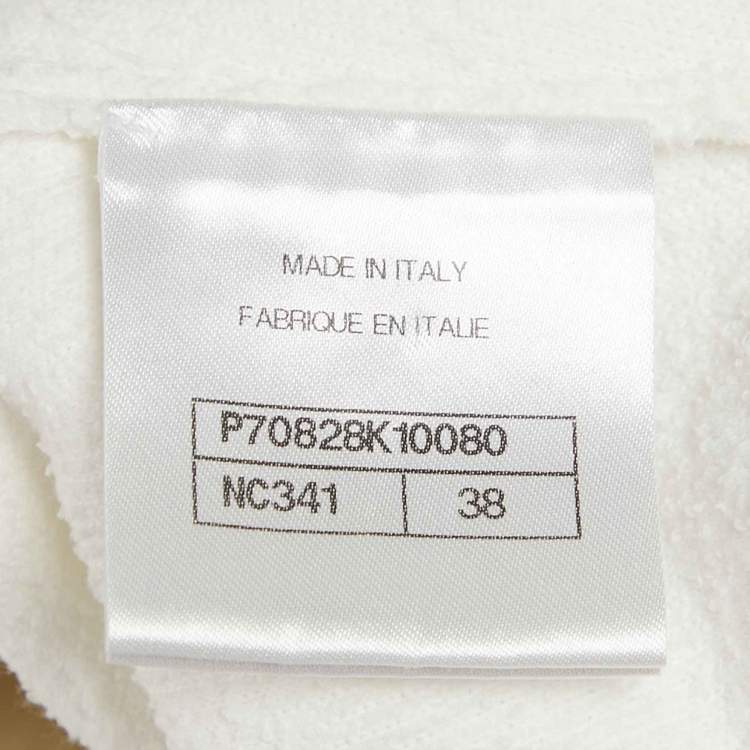 Pre Owned Chanel White Logo Intarsia Terry Crop Top M