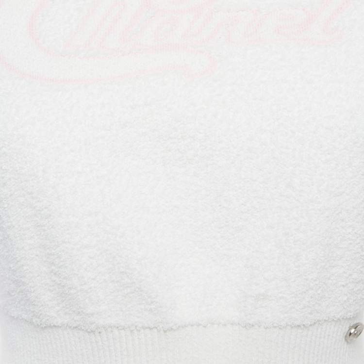 Pre Owned Chanel White Logo Intarsia Terry Crop Top M