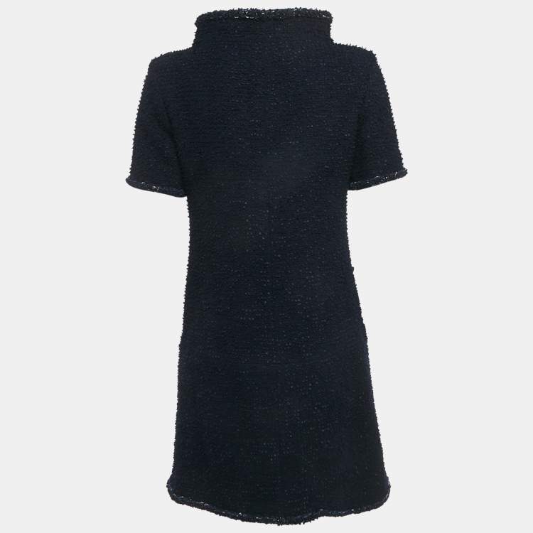 Pre Owned Chanel Blue Tweed Zip-Up Mini Dress S