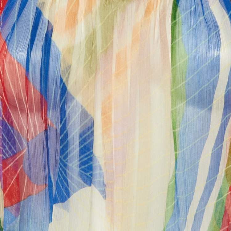 Pre Owned Chanel Multicolor Printed Silk Tie Up Sheer Blouse M