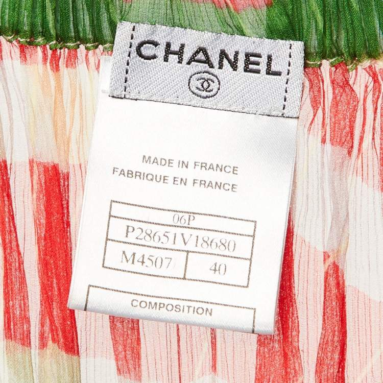 Pre Owned Chanel Multicolor Printed Silk Tie Up Sheer Blouse M