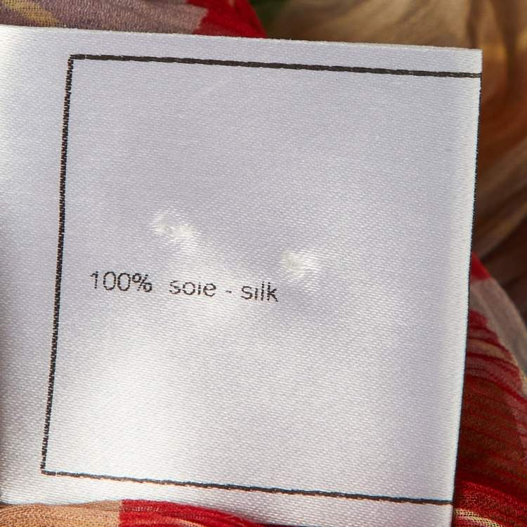 Pre Owned Chanel Multicolor Printed Silk Tie Up Sheer Blouse M