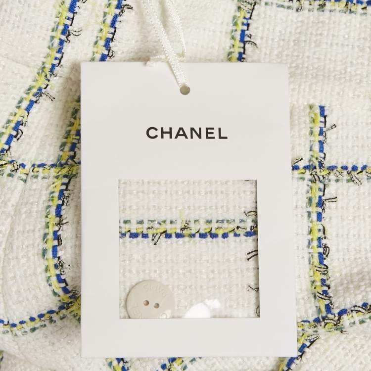 Pre Owned Chanel White Checkered Tweed Trousers M