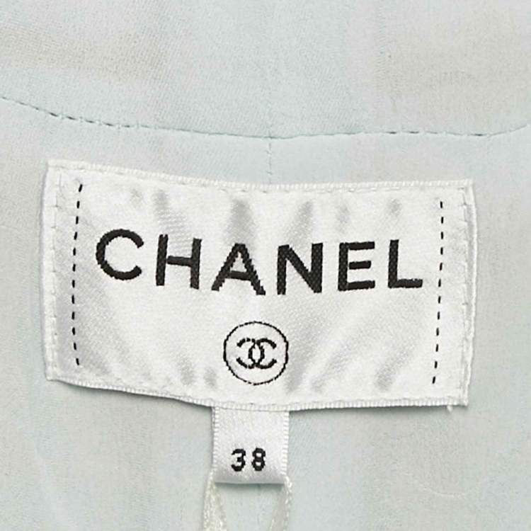 Pre Owned Chanel Blue Tweed Collared Mini Dress M