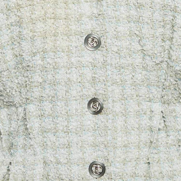 Pre Owned Chanel Blue Tweed Collared Mini Dress M