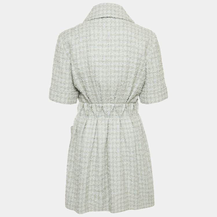Pre Owned Chanel Blue Tweed Collared Mini Dress M