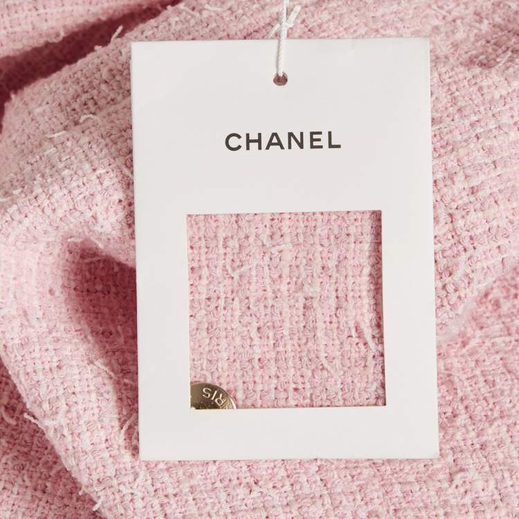 Pre Owned Chanel Pink Tweed Straight Mini Skirt M