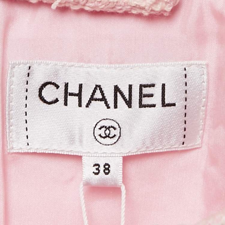 Pre Owned Chanel Pink Tweed Straight Mini Skirt M