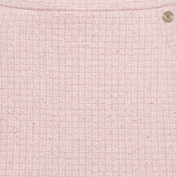 Pre Owned Chanel Pink Tweed Straight Mini Skirt M