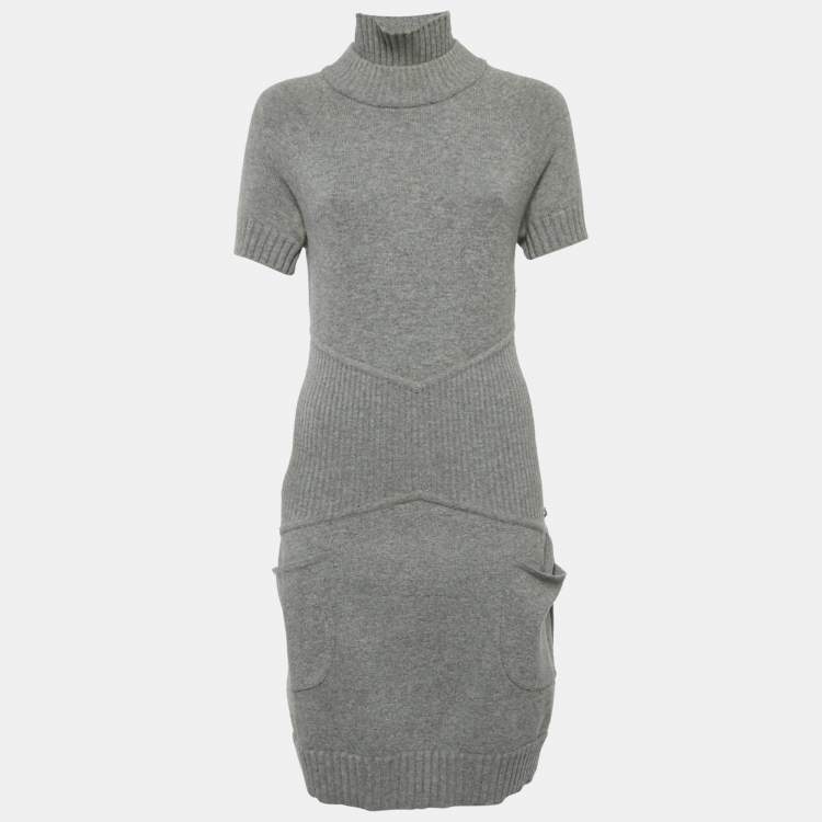 Pre Owned Chanel Grey Wool & Cashmere Midi Dress M