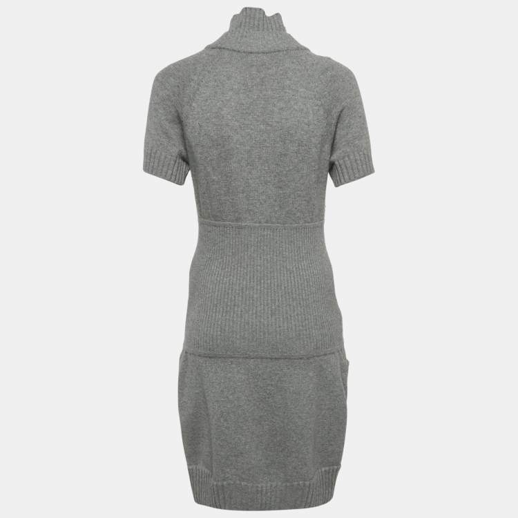 Pre Owned Chanel Grey Wool & Cashmere Midi Dress M
