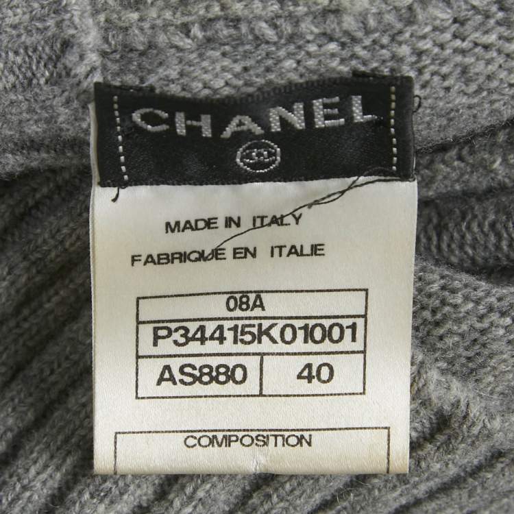 Pre Owned Chanel Grey Wool & Cashmere Midi Dress M