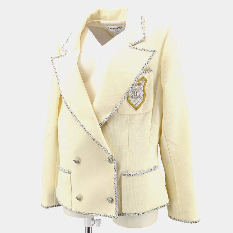 Pre Owned Chanel Emblem Double Breasted Jacket Off-white L