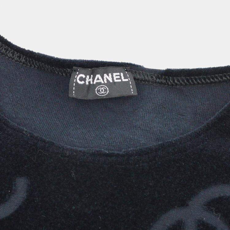 Pre Owned Chanel Round Neck Short Sleeve T-Shirt Top Black L
