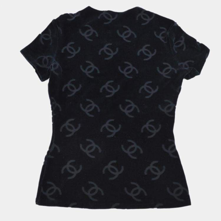 Pre Owned Chanel Round Neck Short Sleeve T-Shirt Top Black L