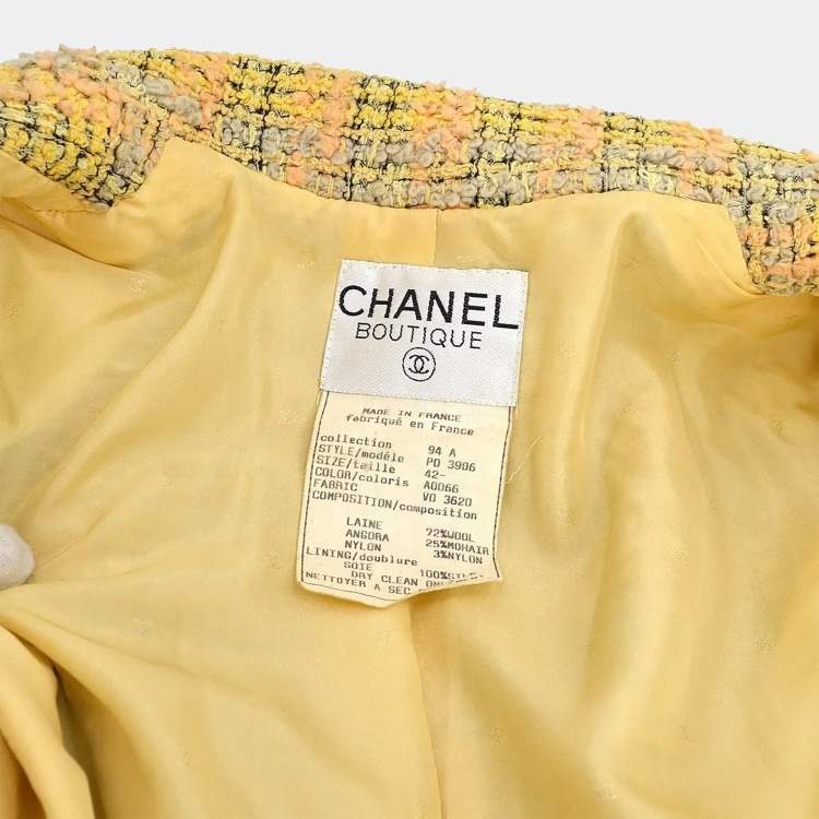 Pre Owned جاكيت شانيل بزر واحد أصفر 94A مقاس 42